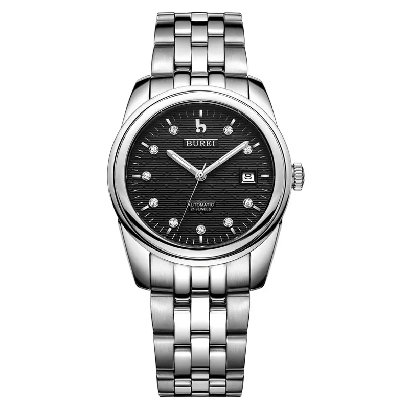 BUREI 5010 Switzerland часы для мужчин люксовый бренд oyster perpetual datejust diamond автоматический самоветер белый нержавеющая сталь - Цвет: Серебристый