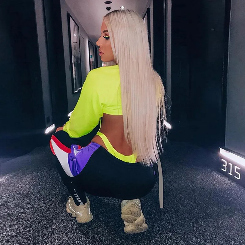 Европейский стиль сексуальное боди с вырезами модная лента сплайсированный Повседневный обтягивающий костюм женский длинный рукав 2 цвета комбинезон S1735273G