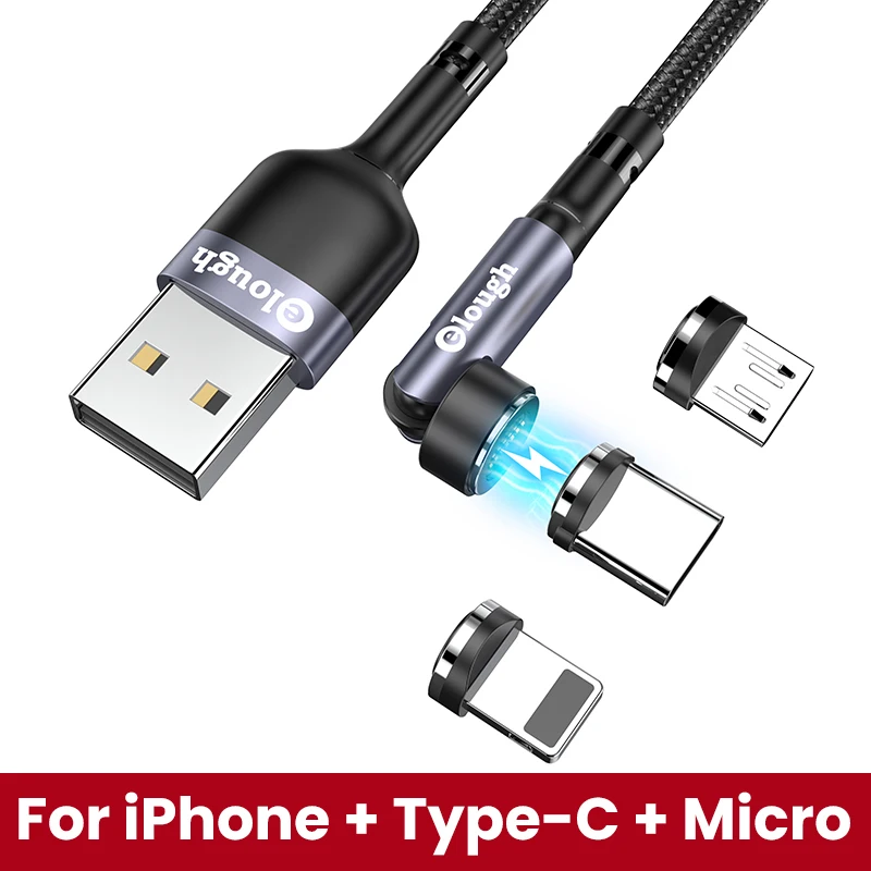 best iphone cable Elough 540 Magnetic Cable 3A QC3.0 Fast Charging Micro USB Type C Cable For iPhone Xiaomi Magnetic Charger Phone Cable Data Cord iphone charger adapter Cables