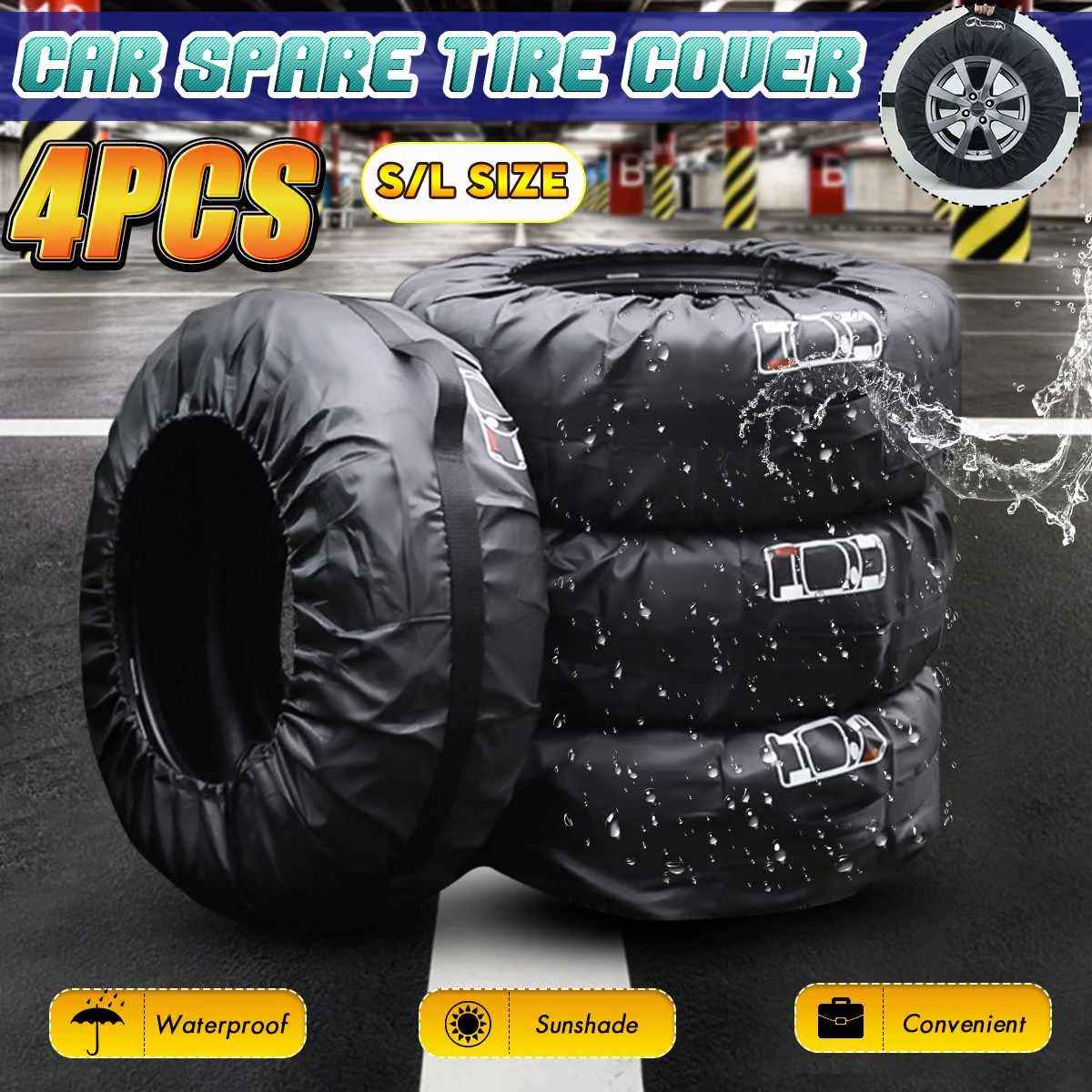 Universal 4pcs Spare Tire Cover Case Polyester Car Tires Storage Bag Auto Tyre Wheel Protector
