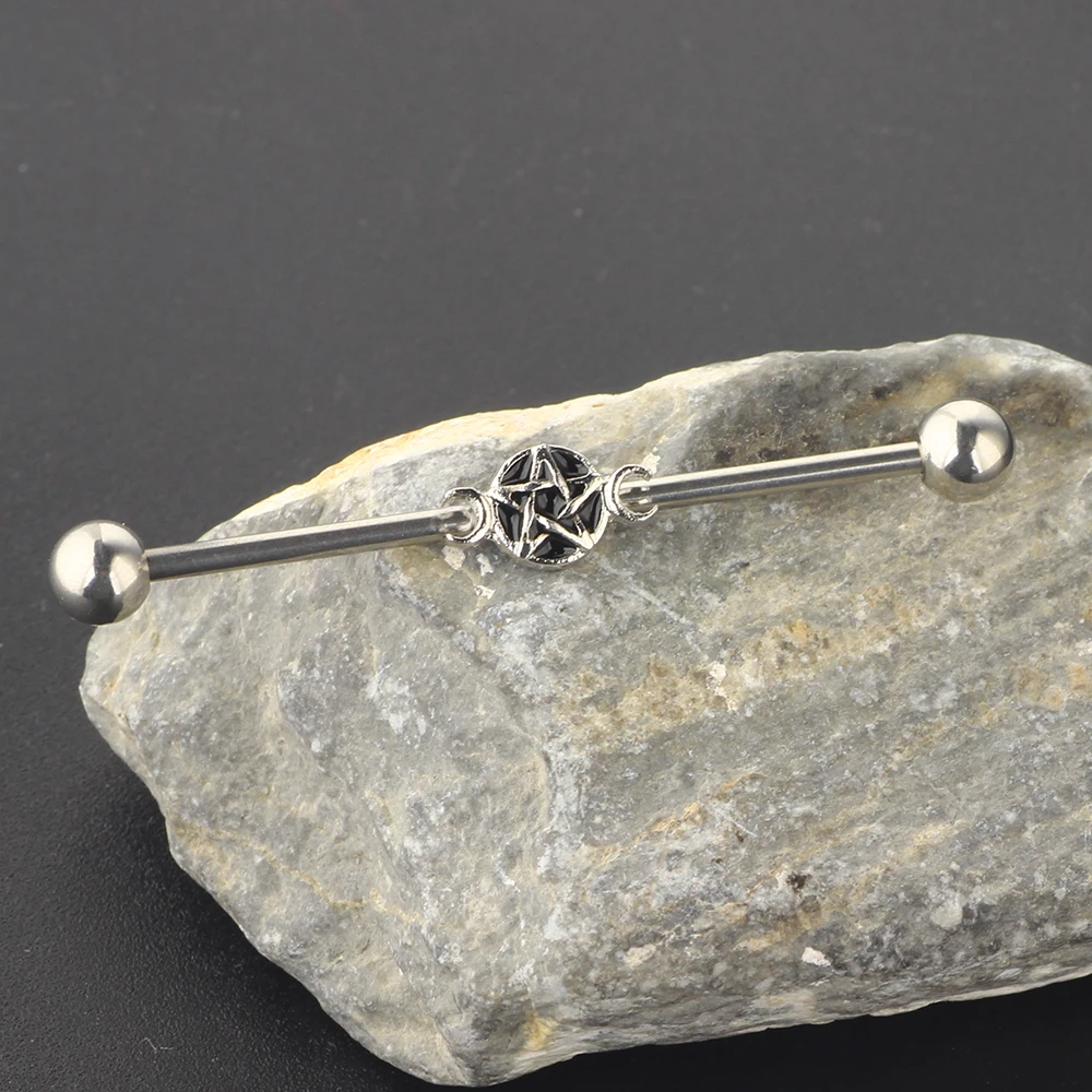 JUNLOWPY Star Industrial Barbells Piercing 14G Stainless Steel Cartialge Helix Tragus Earring Cartilage Body Jewelry 38mm 50pcs