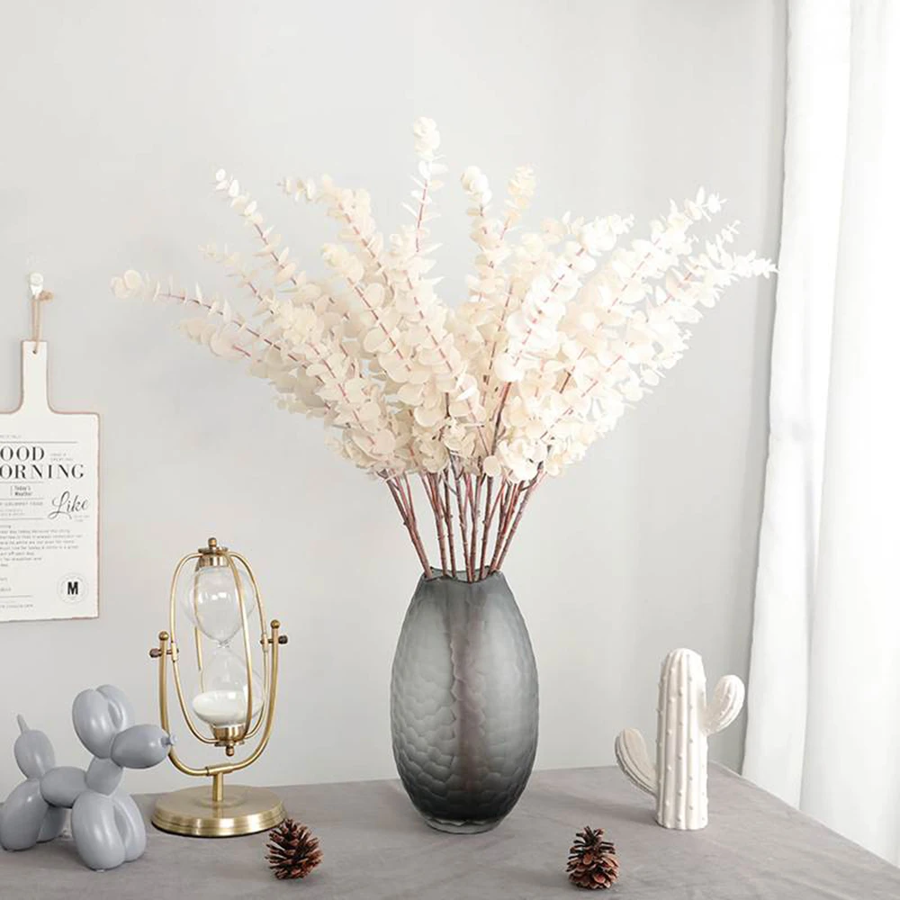 

3 Twigs Artificial Plants Eucalyptus Leaves Tree Branch Foliage Home Decor Wedding Party Supplies
