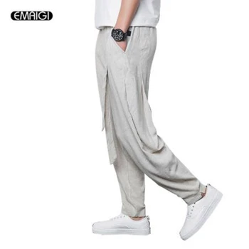 

5 Colors Men's Cotton Linen Casual Pants Male Breathable Comfort Loose Harem Pants Plus Size Jogger Sweatpants