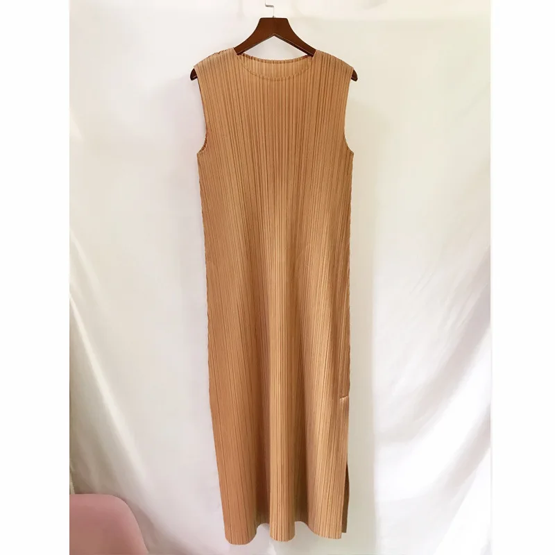 Miyake складки PP серии базовое однотонное базовое длинное платье без рукавов
