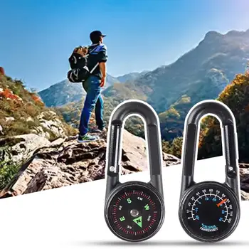 

Mini 3in1 Carabiner Compass Thermometer Key Ring Outdoor Hiking Clasp Buckle Hook Keychain Ring Compass Thermometer Carabiner