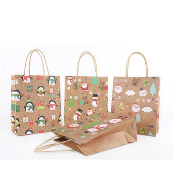 

12Pcs/lot Multifuntion Christmas Paper Bag 25*10*20 Festival gift bags with Handles Christmas Party Supplies For Event Party