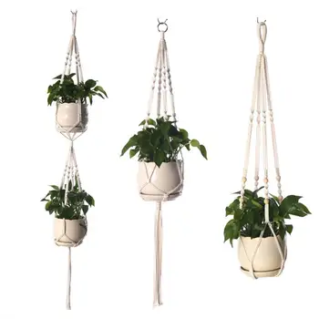 Handmade Cotton Rope Hanging Planters Flower Pots Holder 2
