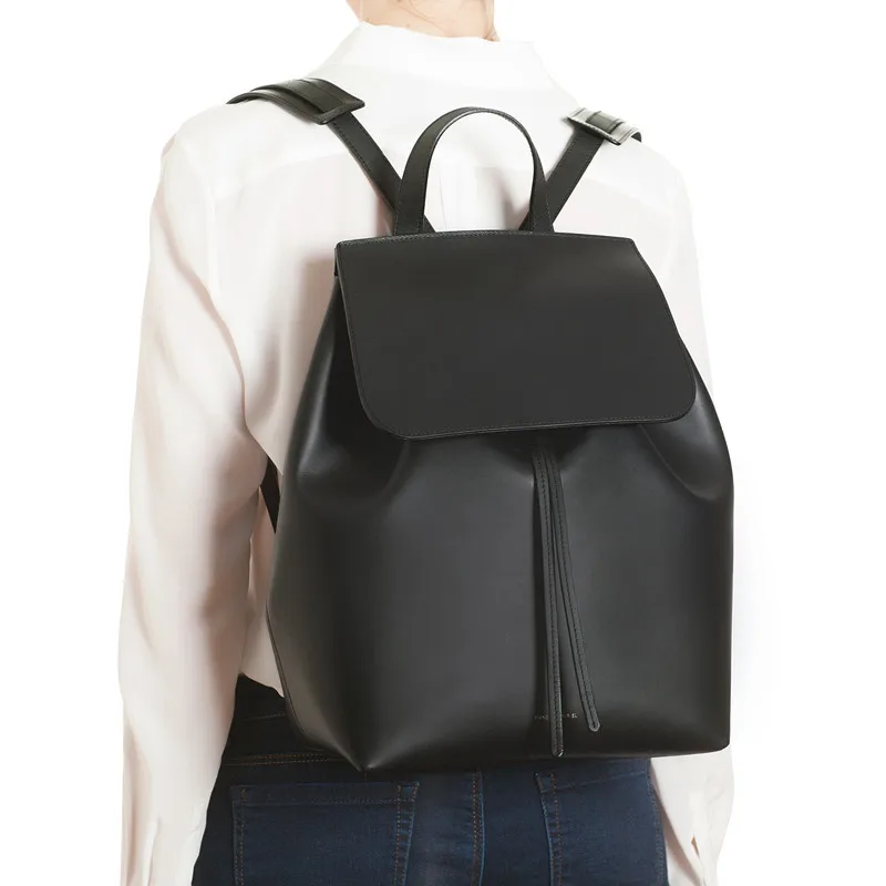 

Backpack Satchel School-Bag Women Trave Vintage Mochila-Feminina Fashion Genuine leather Simply Pure-Color