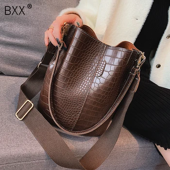 

[BXX] Simple PU Leather Bucket Bags For Women 2020 Crocodile Pattern Crossbody Shoulder Bag Female Luxury Trend Handbags HI056