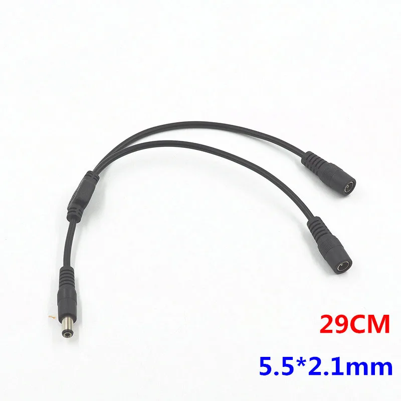

2pcs DC Power Wire Connector Plug Adapter One In Two Male To Two Female 5.5*2.1mm DC Cable Connector 29cm