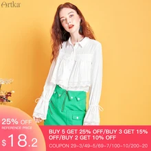 ARTKA 2020 Spring New Women's Blouse Elegant Lace Flare Sleeve Blouse Turn-down Collar White Romantic Chiffon Shirt SA25008C