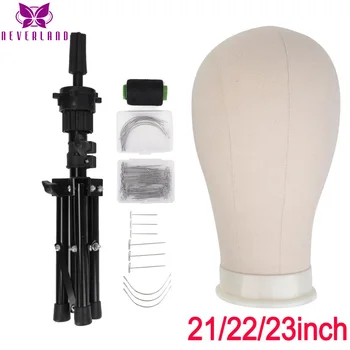 

21/22/23''Training Mannequin Head Canvas Block Head Display Styling Manikin Head Wig Stand With T Pins Needles With Tripod