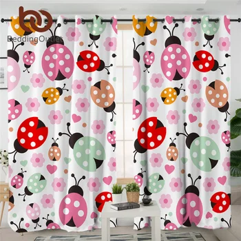 

BeddingOutlet Ladybug Kids Bedroom Curtain Colorful Insect Pink Curtain Polka Dot Floral Cartoon Window Curtain Living Room 1pc