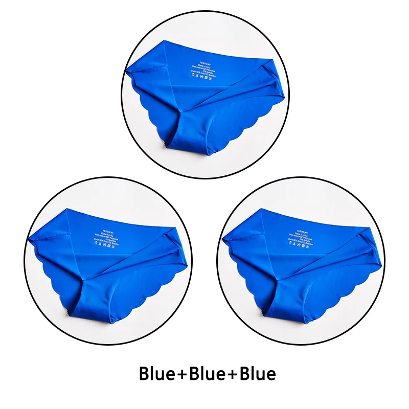 Blue Blue Blue 3 шт./лот бесшовные кружевные трусики с открытой промежностью льда шелковые трусы Ультра тонкое мягкое нижнее белье S-XXL с низкой посадкой нижнее белье с однотонными оборками нижнее бельё - Цвет: Blue Blue Blue