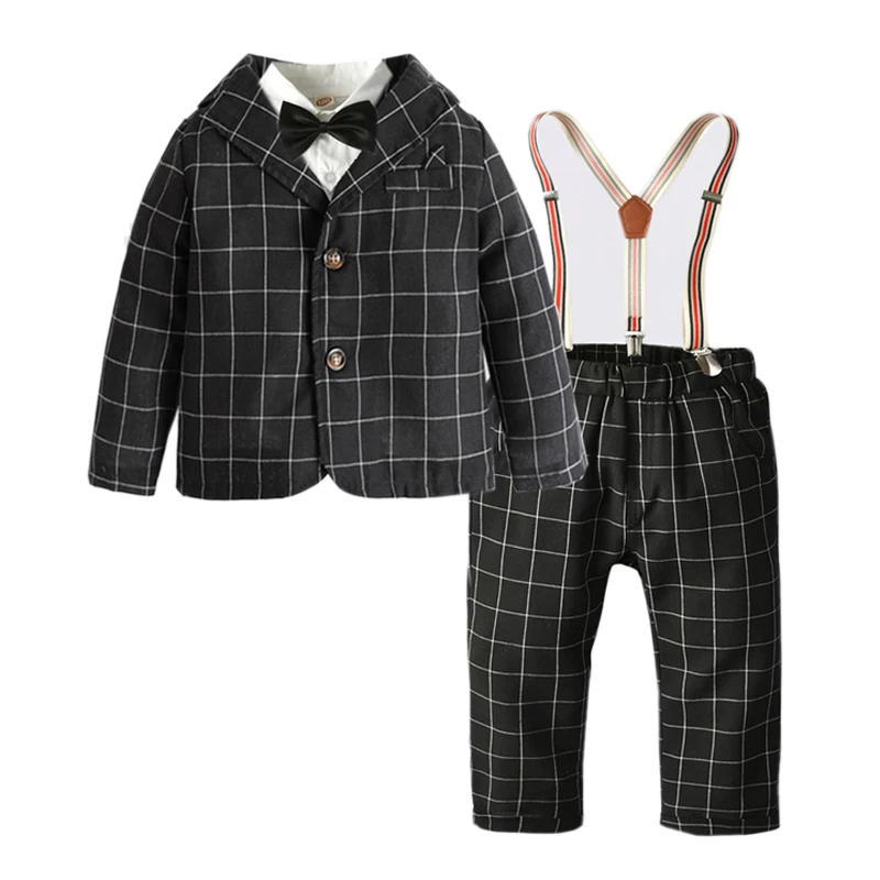 

Black Plaid Baby Formal Clothes for a Boy Suit 5 pieces/set Toddler Gentleman Set Fall Costume White Shirt Children Boy Clothes