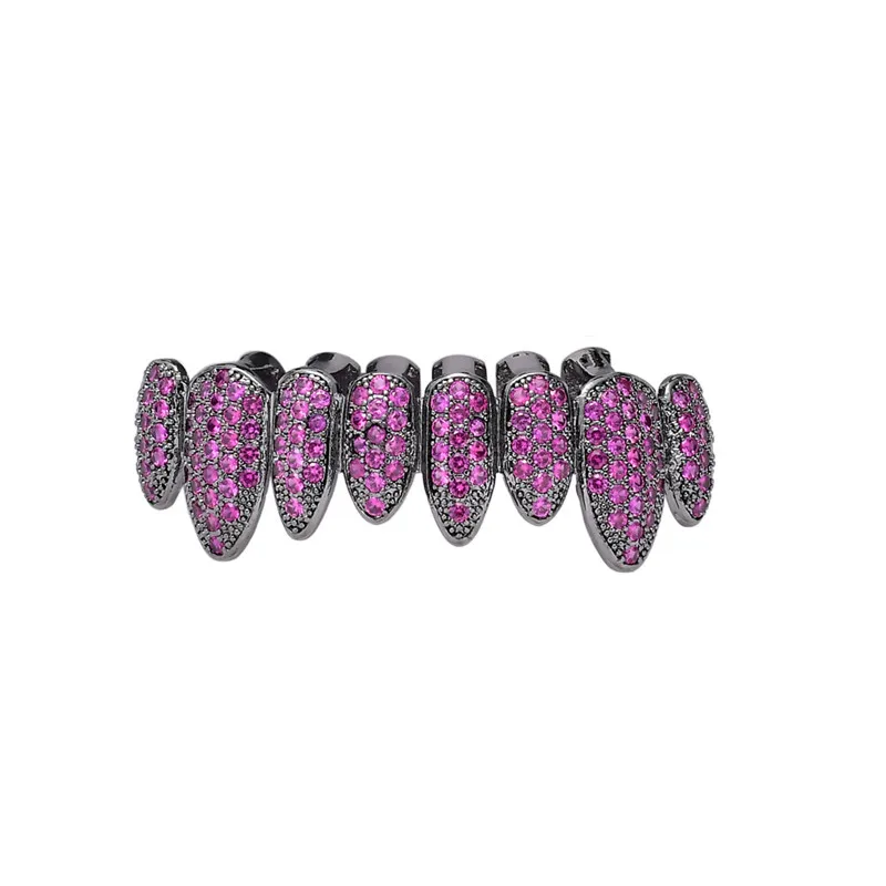 Deep Rose Bottom Хип-хоп ЗУБЫ Grillz Iced Out AAA циркон сверху и снизу зуб набор 8 цветов мужские неправильные зуб Grillz ювелирные изделия - Окраска металла: Deep Rose Bottom