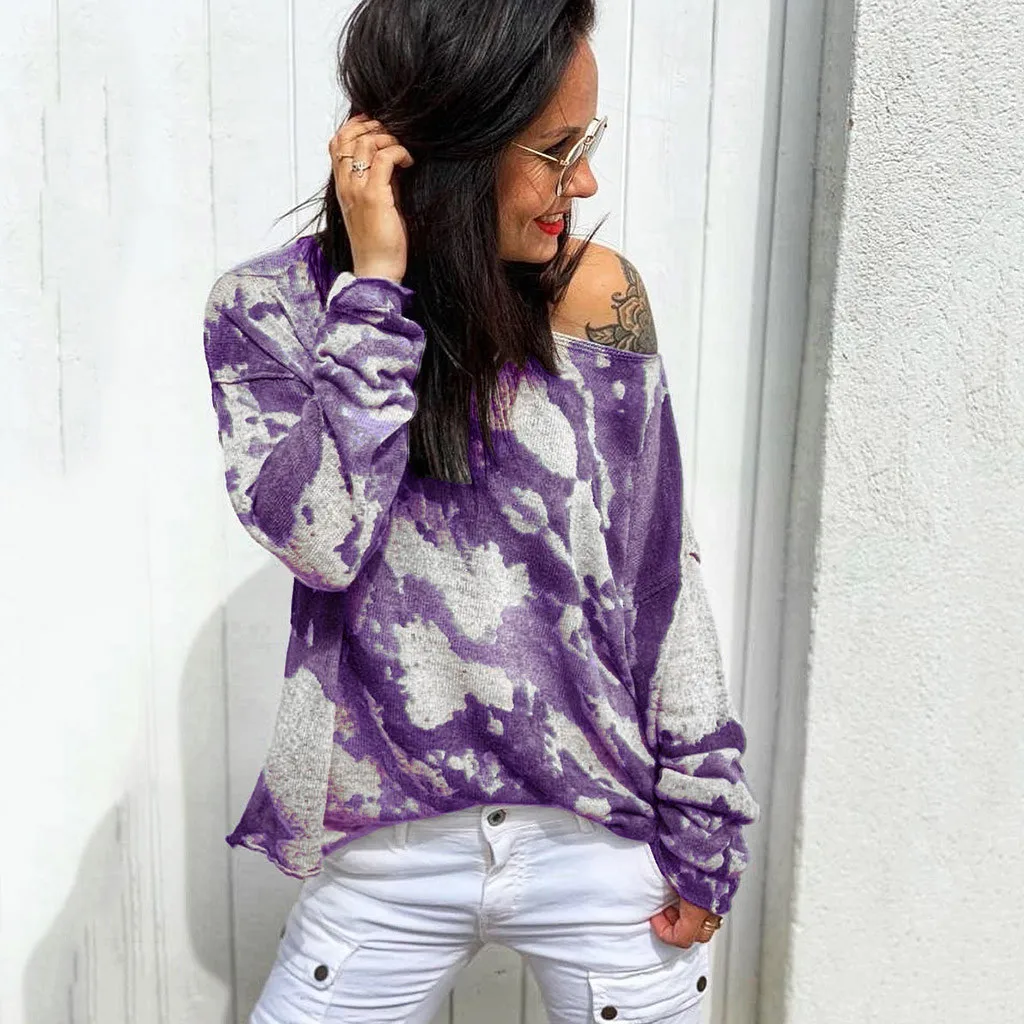 Purple Большой размер, зимний модный вязаный джемпер с принтом, свитер, свободная рубашка, Повседневная Уличная верхняя одежда для женщин, длинный рукав, Blusas пуловер - Цвет: Purple