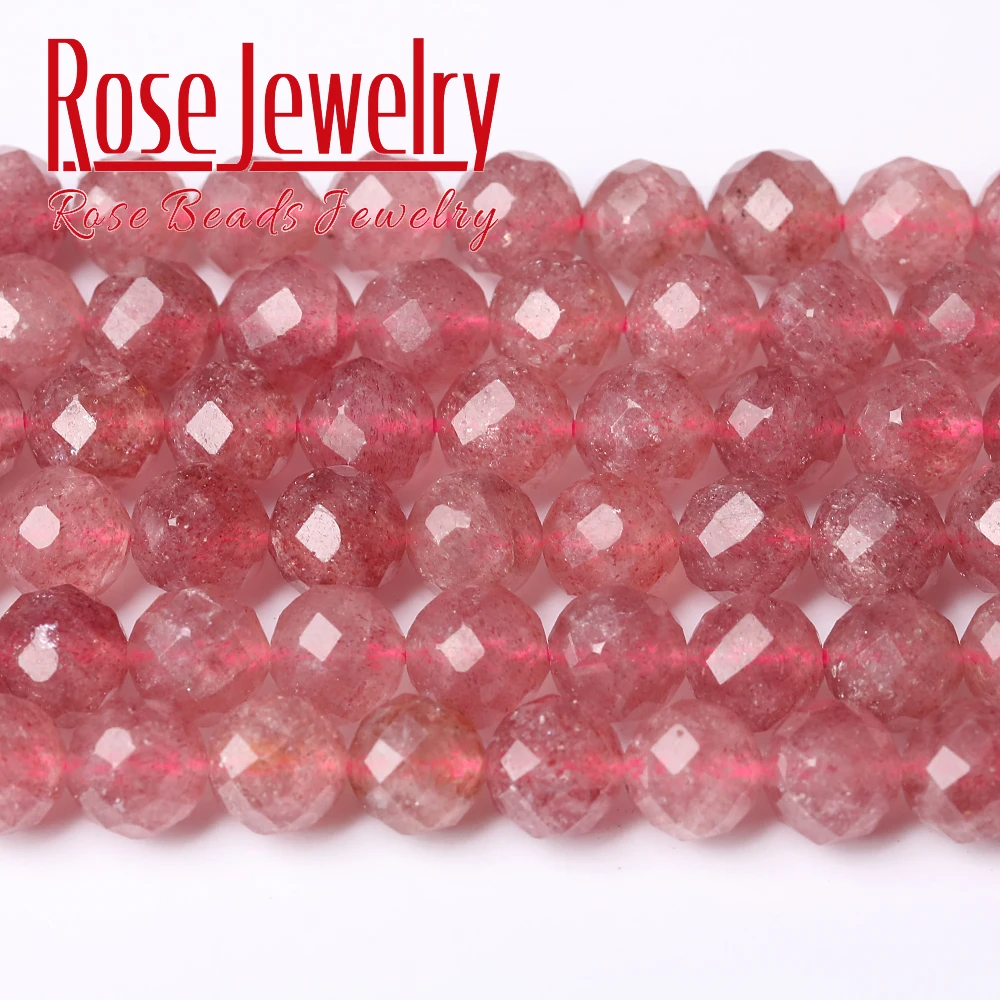 

Natural Stone Beads Faceted Strawberry Quartz Round Loose Spacer Beads for Jewelry Making DIY Bracelet Accessories 15" 6/8/10mm