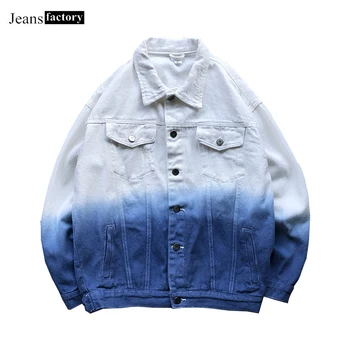 

Spring Autumn Boyfriend Denim Coat Women Long Sleeve Gradient Color Couples Jean Jacket Female Single Breasted Jackets Overcoat