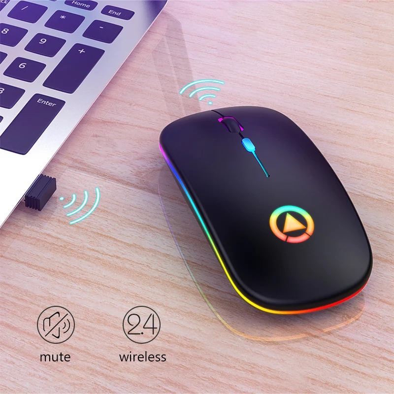 2,4G Бесшумная беспроводная мышь 1600 dpi RGB светодиодный игровой коврик с подсветкой для Macbook Pro lenovo ультра тонкая эргономичная компьютерная игровая мышь