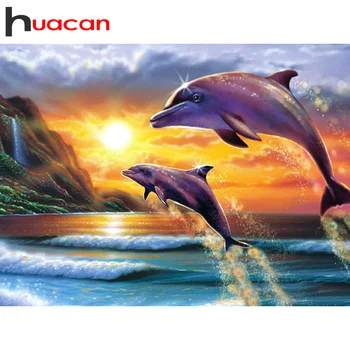 

Huacan Diamond Painting 5d Dolphin Full Drill Square/Round Diamond Embroidery Sale Animal Decor For Home