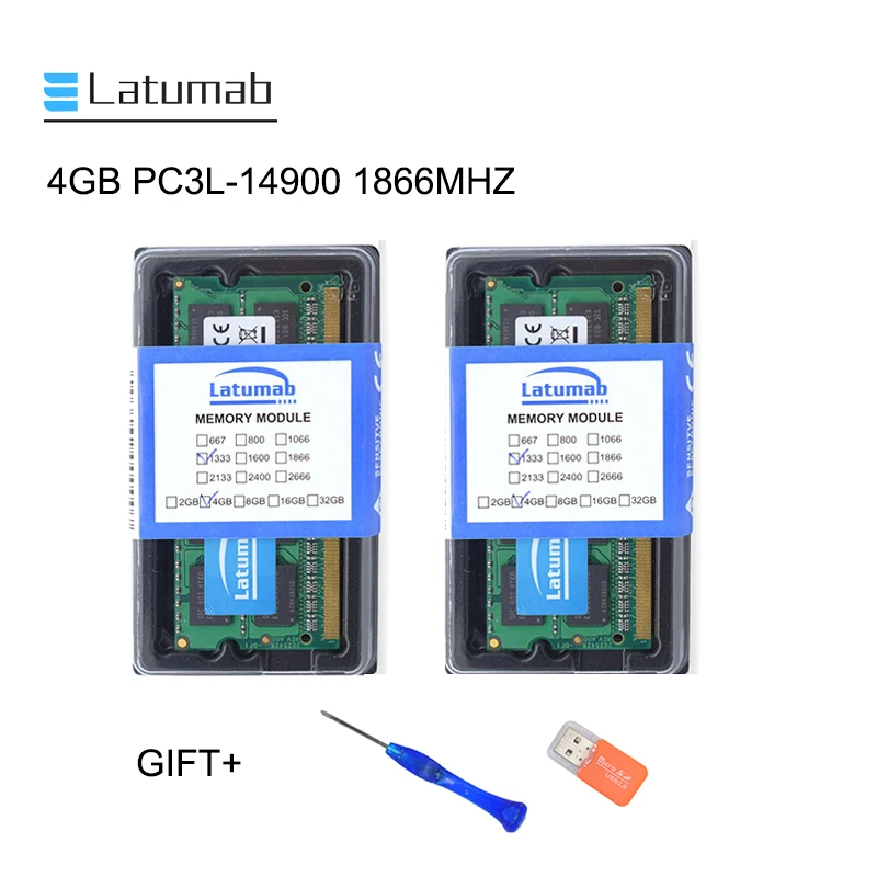 

Latumab 4GB 8GB DDR3L 1866mhz PC3L 14900 Laptop Memory SoDimm Memory Ram 204 Pins High Quality Notebook Module SODIMM 1.35V RAM