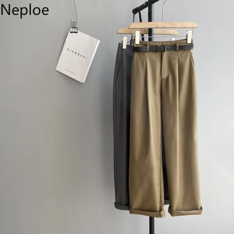 Neploe высокая талия для офиса леди работы стиль Pantalones Mujer одноцветные со складками