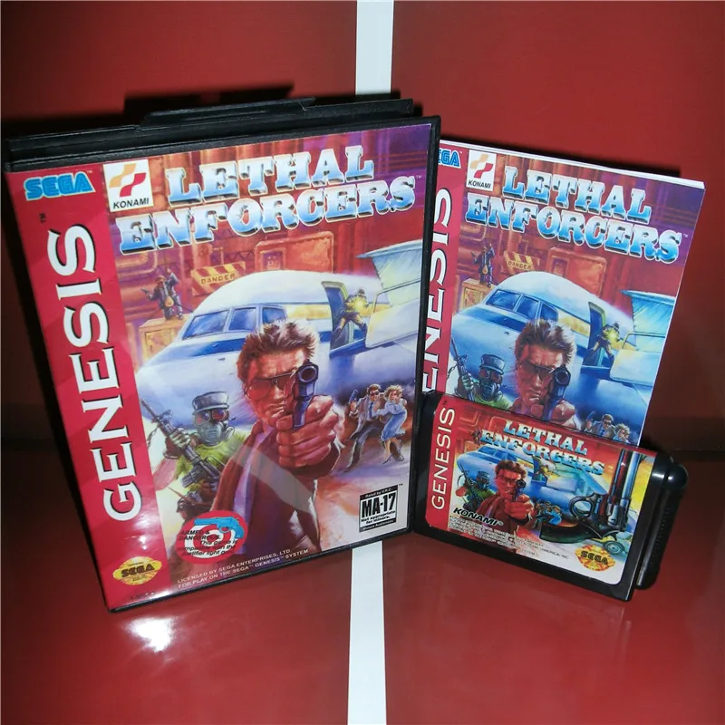 

Lethal Enforcers US Cover with Box and Manual For Sega Megadrive Genesis Video Game Console 16 bit MD card