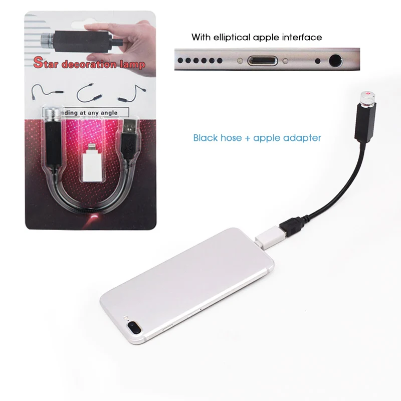 Автомобильная usb лампа для IOS/светодиодный проектор Android интерьерный светильник романтическая атмосфера красный Светильник Универсальный авто аксессуары - Испускаемый цвет: Black for IOS
