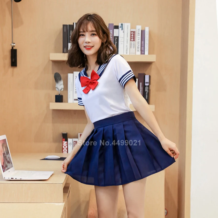Japanese School Uniform Japanese Schoolgirl Skirt Woman School Uniforms Sexy Collage Student Sailor Party Cosplay Costume Japanese Short Sleeve JK Suit Girls Pleated Skirt