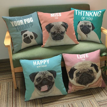 

Pillowcase Cartoon Animals Pug Pekingese Printed Pillow Cases Car Sofa Decoration Gifts Presents Dos Lover Fashion Cushion Cover