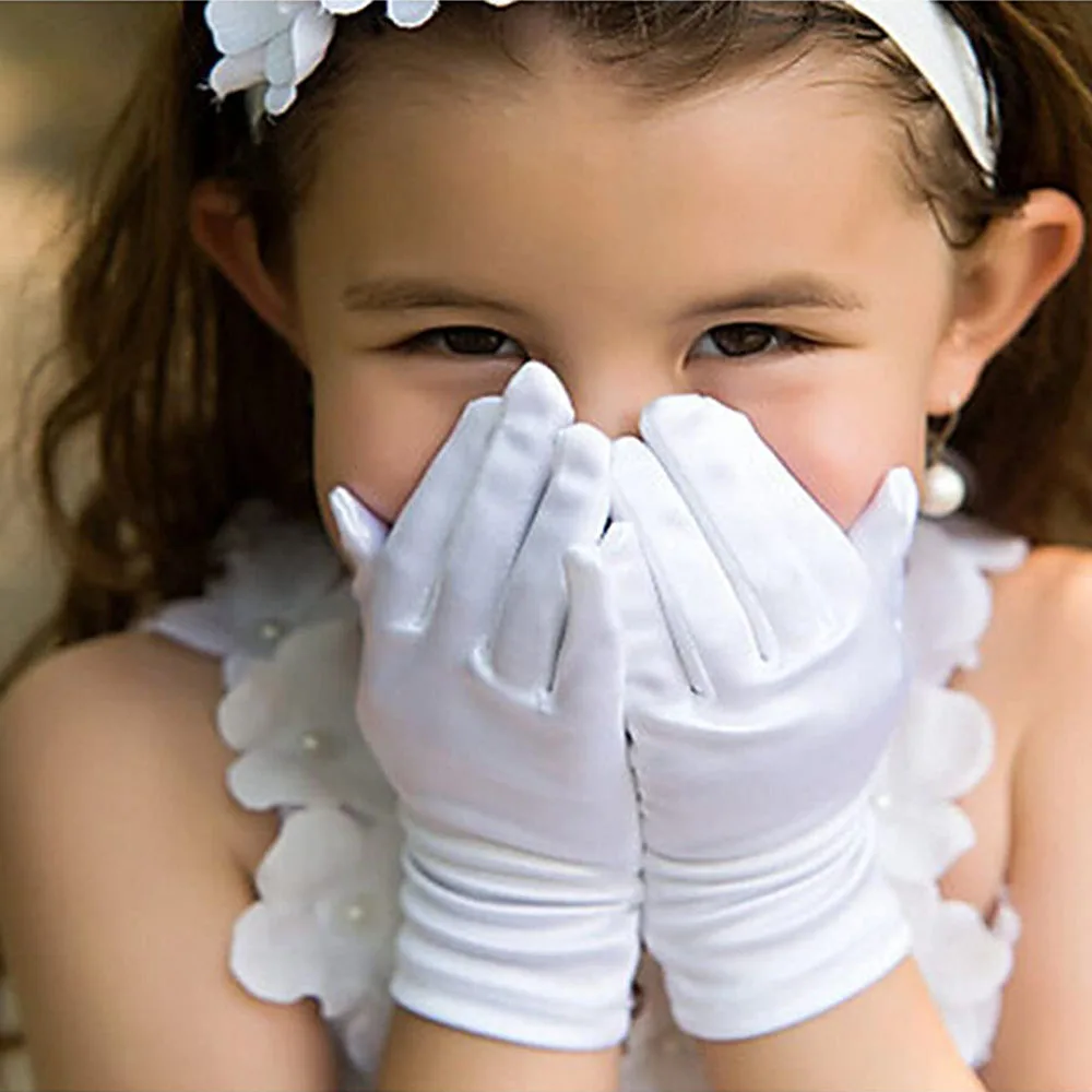 3-10Y Girls Satin Gloves Snow Queen Glove  Princess Costume for Kids Party, Wedding, Formal Pageant Birthday Party 4