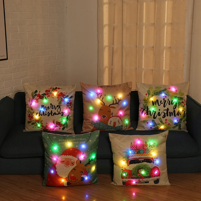Светодиодный Рождественская наволочка для подушки Мультяшные растения креативный рисунок светящаяся подушка крышка домашний диван стол и декоративные подушки для стульев