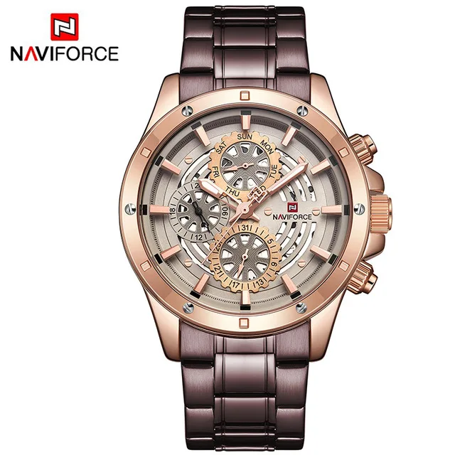 rose gold Топ люксовый бренд NAVIFORCE для мужчин s спортивные часы для мужчин кварцевые часы с датой полностью стальные водонепроницаемые наручные часы Relogio Masculino - Цвет: rose gold