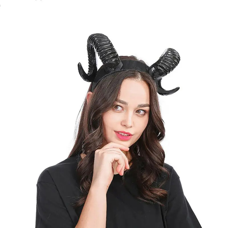 

Elk Horn Sheep Evil Witch Ridged Devil Ram Goat Horn Headband Halloween Party Headwear Apparel Accessories