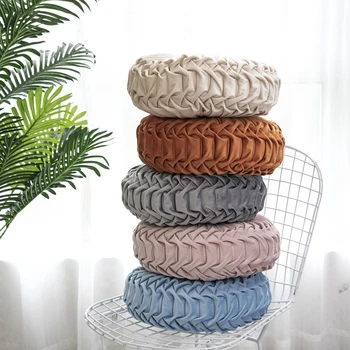 

1pcs Fashion Super European Luxury Velvet Throw Pillow Cushion Round Fabric Handmade Pleated Wheel Pumpkin Seat Cushion 8 Colors