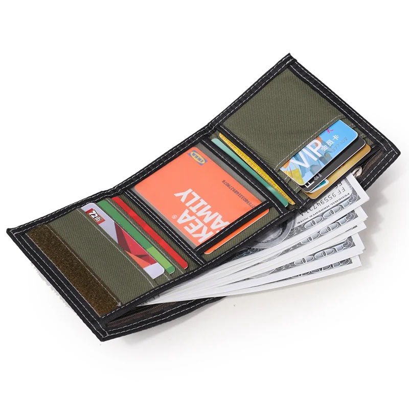 

Zipper Canvas Men Card Wallet 2020 Simple Velcro Credit Card Cover Three fold With ID Window Card Holder