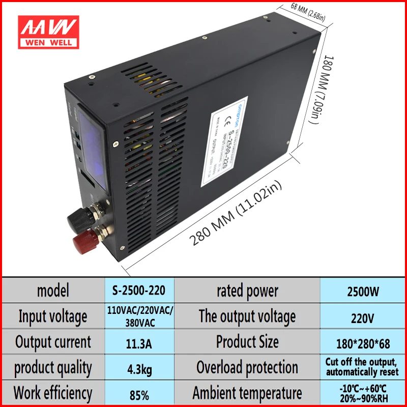 Высокое напряжение DC 220 Выход 2500 Вт Высокая мощность импульсный источник питания S-2500-220V11A инвертор напряжение Регулируемый источник питания