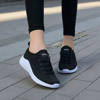 

Women Shoes 2020 Fashion Lady Flying Women Mesh Breathable Non-Slip Soft Sole Flat Lace Lightweight Breathable Outdoor Sneaker