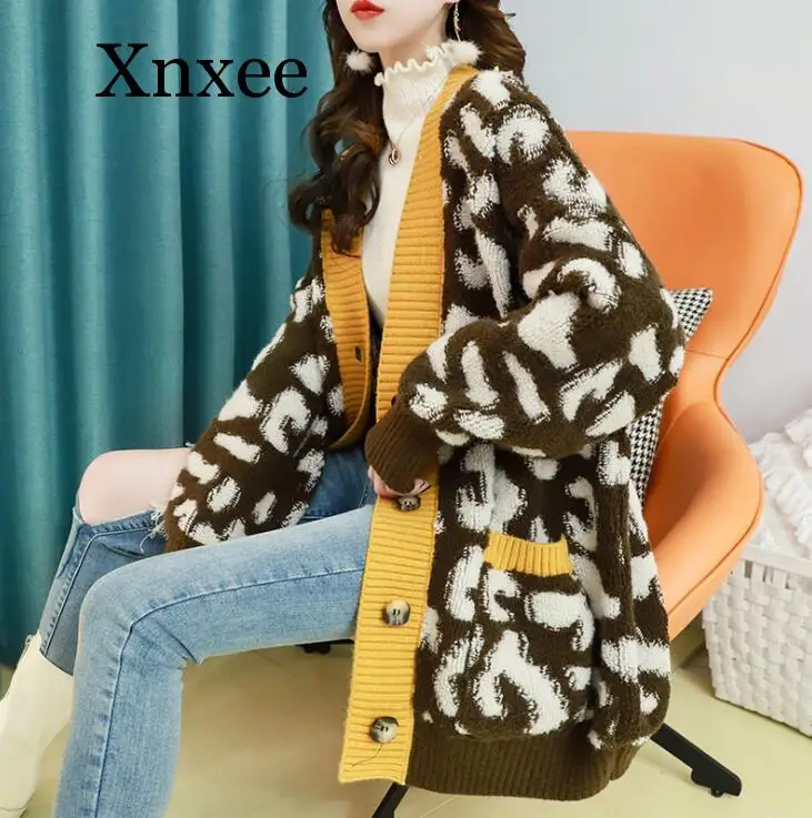

warm jacket buttton Wool coat Autumn Winter New Double-layer Fashion Trend Ladies Leopard Coats Korea Large Size Knit Leather