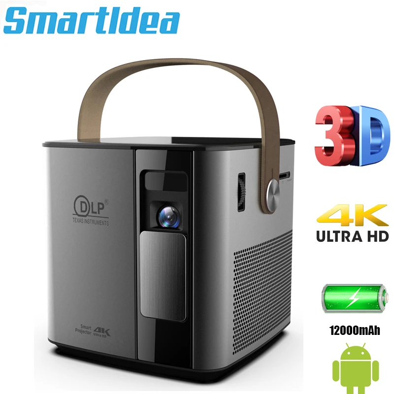 

Smartldea P12 4K 3D mini projector android smart proyector build 12000mAh battery 5G wifi BT4.1 full hd 1080p video game Beamer