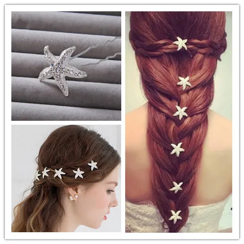 Crystal Starfish Hair Pins Fashion Rhinestone Brides Tiara Hair Clip Comb Bridesmaid Hair Jewelry Accessories Hair Styling Tool