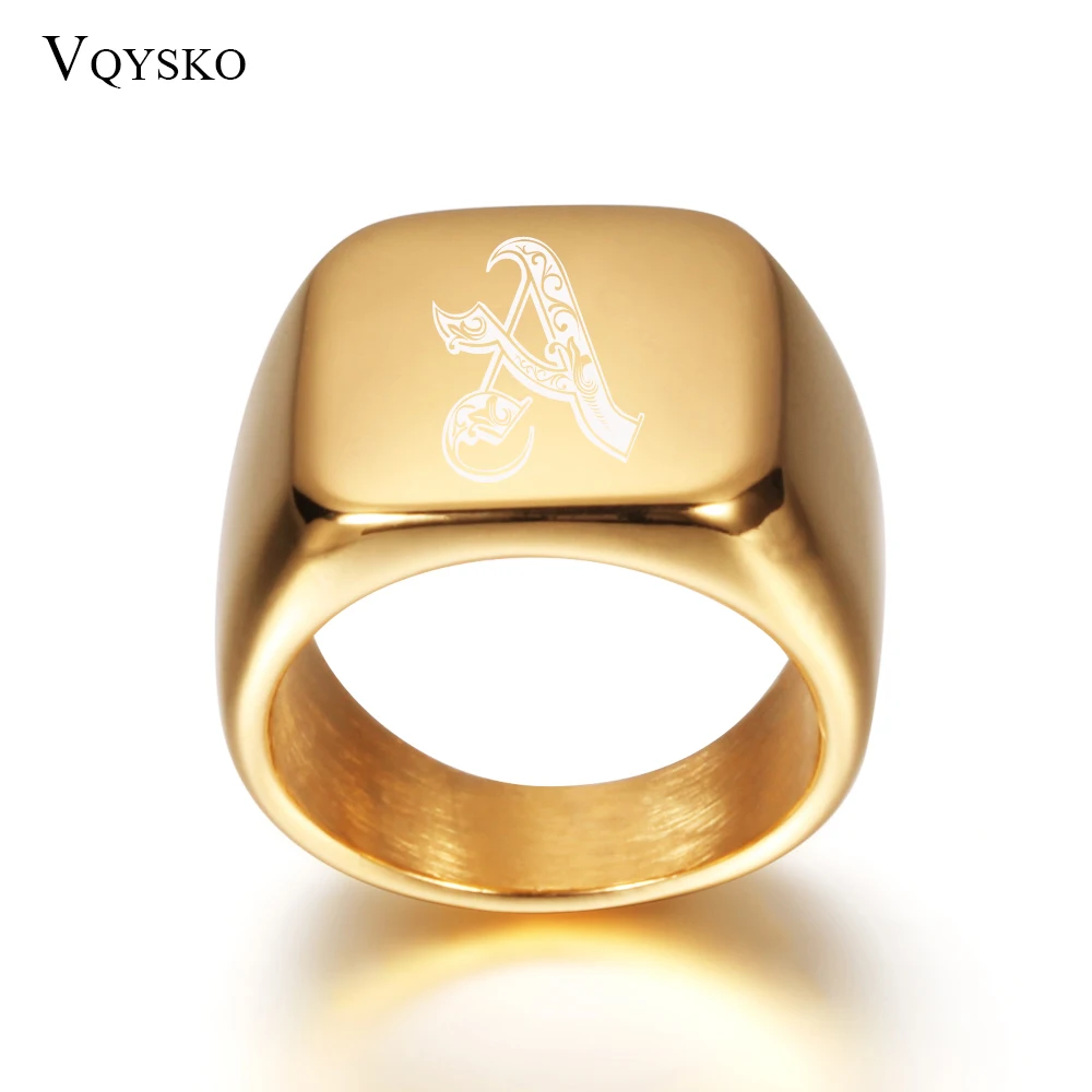 Gold Tone Mens Big Letter Rings Customized Stainless Steel Initial Jewelry Finger Ring Personalized for Male Gift Accessories custom name rings for women men stainless steel customized ring male female personalized wedding finger jewelry birthday gift