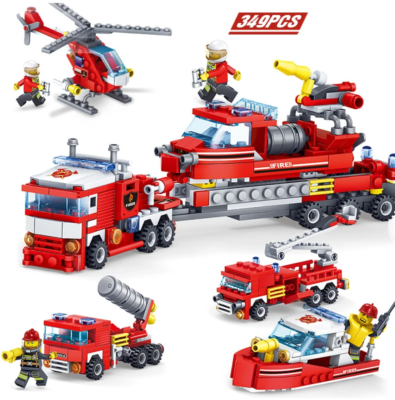 

2020 New Legoingly Fire Fighting Trucks Car Helicopter Boat Building Blocks Compatible City Firefighter Figures Children Toys