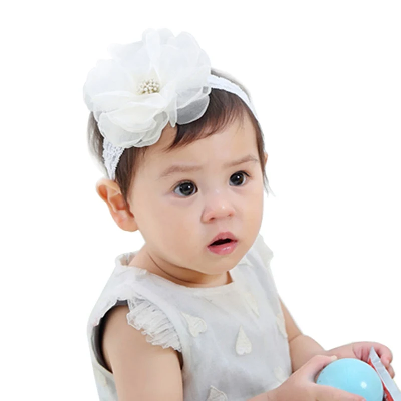 Корейская Милая повязка на голову с кружевными цветами для маленьких девочек; аксессуары для волос на День рождения; цвет розовый, белый, синий; платье для малышей