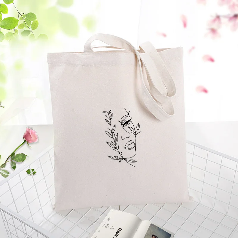

simple line-drawing Canvas Shopping Bag Tote Bag Custom Print Handbag Logo Text DIY Daily Use Eco Ecologicas Reusable Recycle