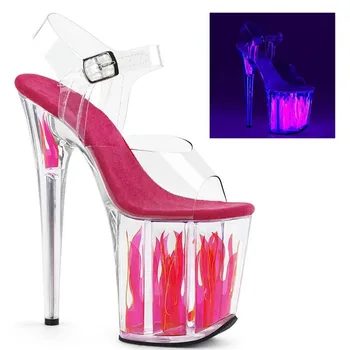 

New pattern Women's sandals Crystal transparent Net red shoes ladies shoes 20CM Thin Heels Model shoes Waterproof 10CM 34-45 46