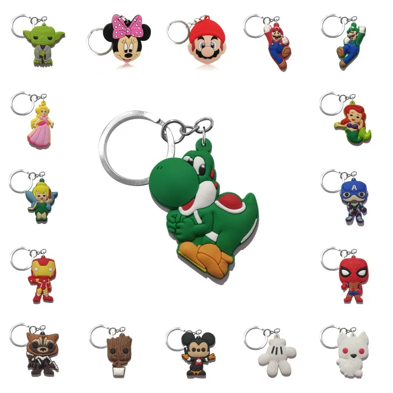 

1pcs Keychain PVC Cartoon Figure Mickey Super Mario Key Chain Avenger Mini Anime Key Ring Minnie Key Holder GOT Fashion Charms