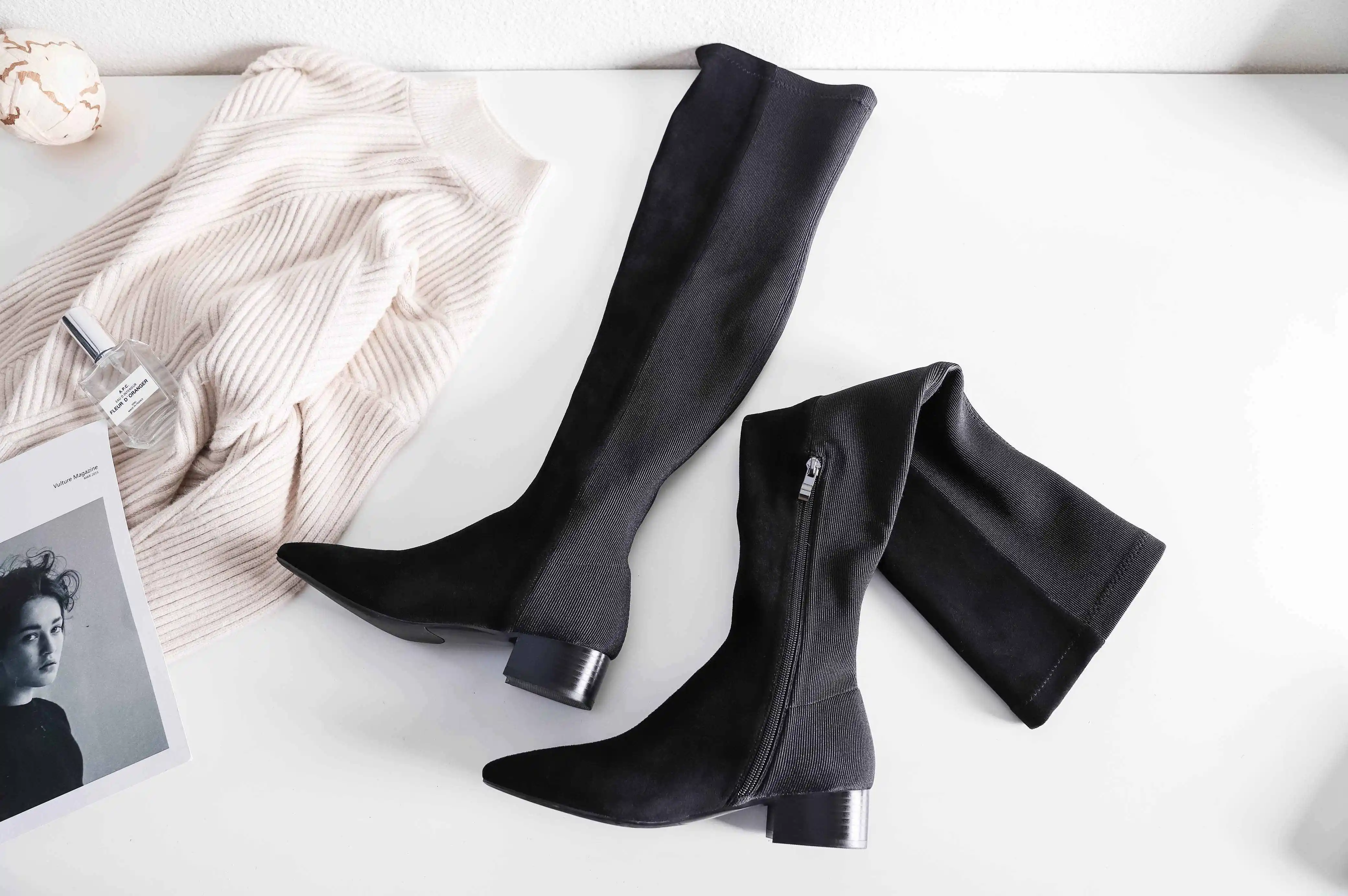 New winter high heel shoes women riding boots mixed colors stretch flock boots keep warm women thigh high boots botas mujer