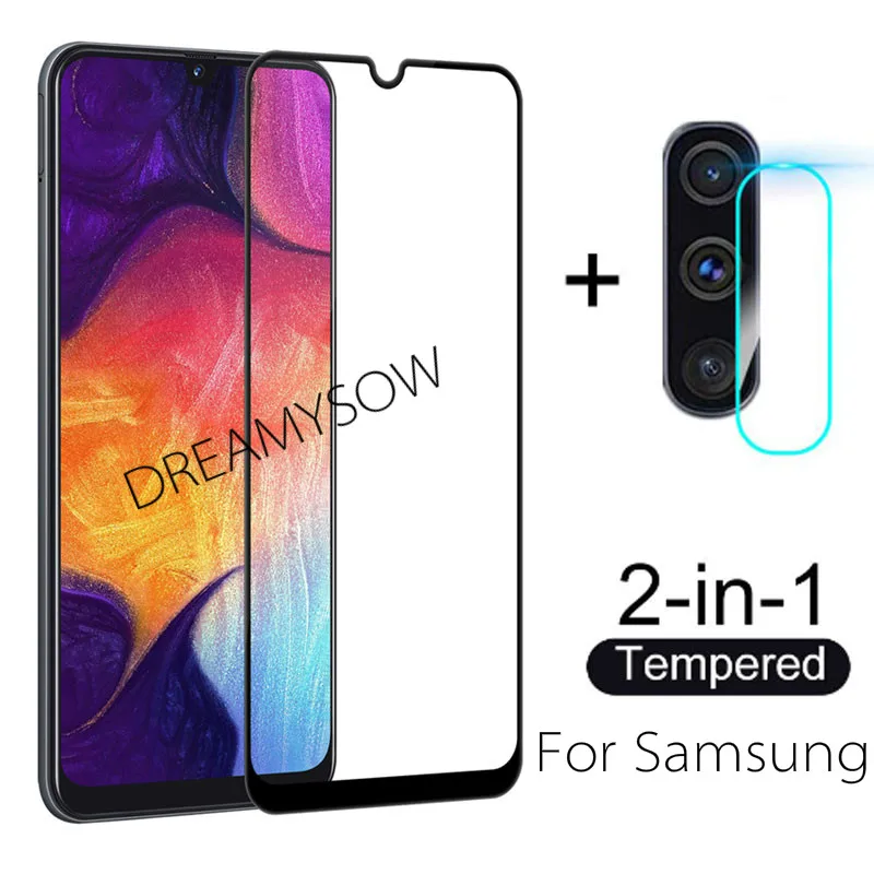 

2 in 1 Full Cover Protective Glass For Samsung Galaxy A50 A30 A60 A20 A70 Back Camera Screen Protector Film Lens Tempered Glass